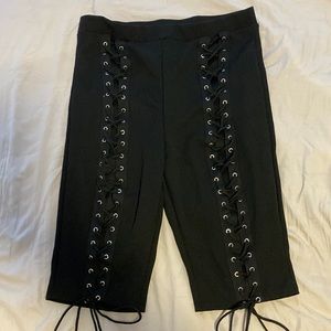 Black Lace Up Biker Shorts